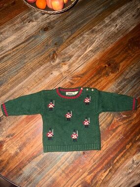 Green Knit Baby Sweater with Toy Soldier Motif